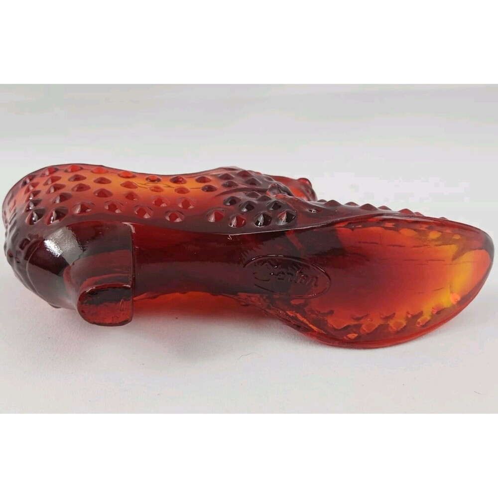 Vintage Red Amberina Fenton Hobnail Glass Slipper Shoe Figurine - Picture 5 of 8